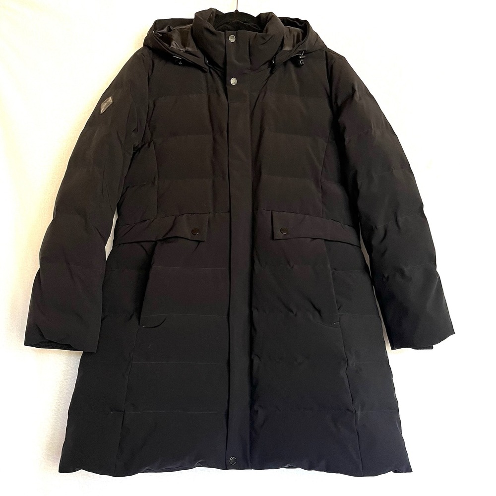 Black Goose Down Feather Quality Rare Coat Hood Lined Puffer Zip Outerwear M - L